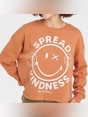 SmileyWorld Spread Kindness Slouchy Cropped Preppy Streetwear Sweatshirt XS